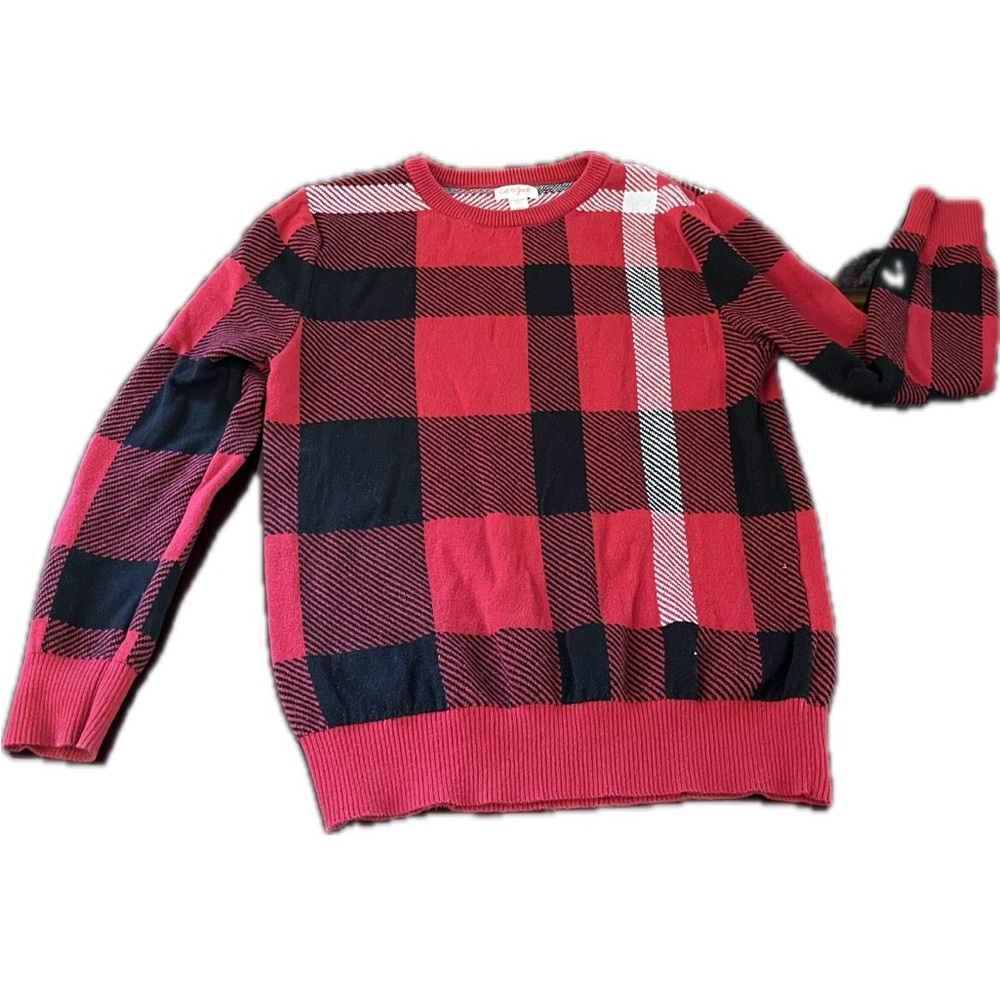 Red & black plaid kids sweater. Size L 12/14 Cat & Jack Valentines
